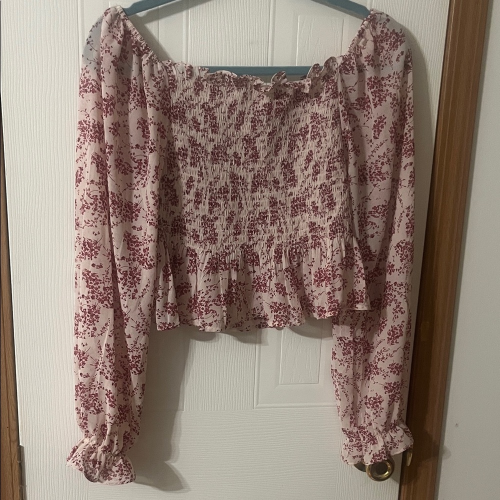 Boutique Floral Off-Shoulder Smocked Top - Red